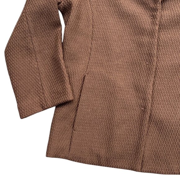 Eileen Fisher Pure Wool Waffle Knit Jacket Brown Pockets Staple Old Money-M - Picture 4 of 11